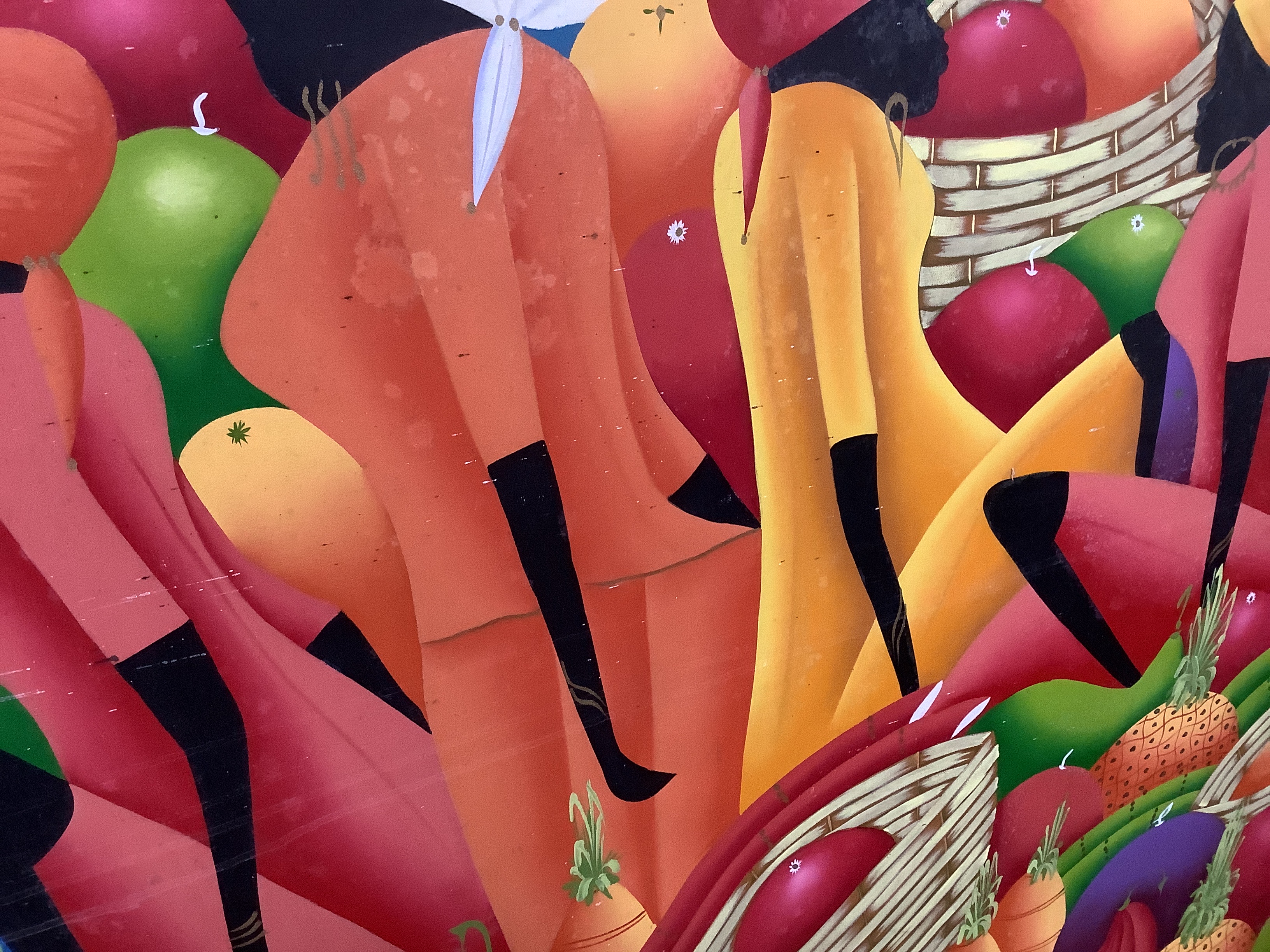 Claude Florestin (Haitian, 20th. C), large oil on canvas, Figures and fruit, signed, 98 x 150cm